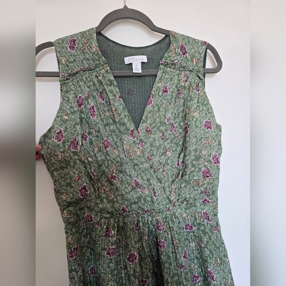 100% Silk Nordstrom Pink and Green Pleated Midi Sundress ideal for summer - Picture 3 of 11